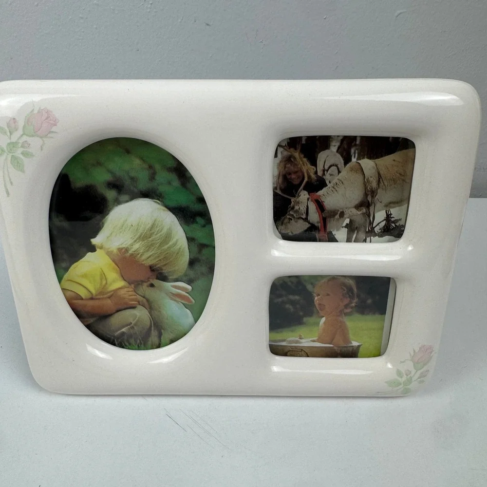 Vtg Floral Triple Picture‎ Frame Coquette Cottagecore Rose Photo Frame